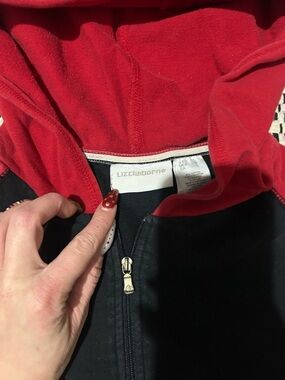 Liz Claiborne Black Hoodie with Red Hood Lining